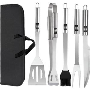 Grill Tools Set,Stainless Steel Grill Set for Men, 6pc BBQ Tools Grilling Accessories Kit with Spatula,Fork,Knife,Brush,Tongs & Carry Bag Grill Utensils Set for Outdoor Grill