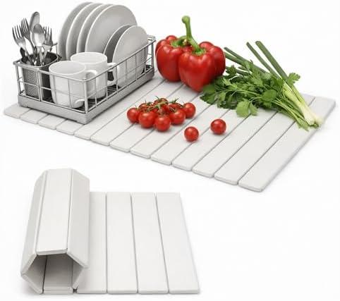 Large Stone Dish Drying Mat, 24" x 16" – Fast-Drying Diatomaceous Earth Kitchen Counter Mat – Quick Absorption – Non-Slip Modular Design