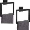 2-Piece Matte Black Square Towel Ring,Modern Hand Towel Holder for Bathroom,Stainless Steel Towel Hangers Wall-Mounted Bathroom Accessories