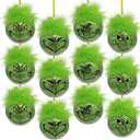 Christmas Decorations Indoor: 12pcs Cute Green Elf Christmas Tree Ornaments with Fuzzy Hair, Hanging Thief Monster Xmas Balls for Tree Fireplaces Garland, Kids Home School Office Decor