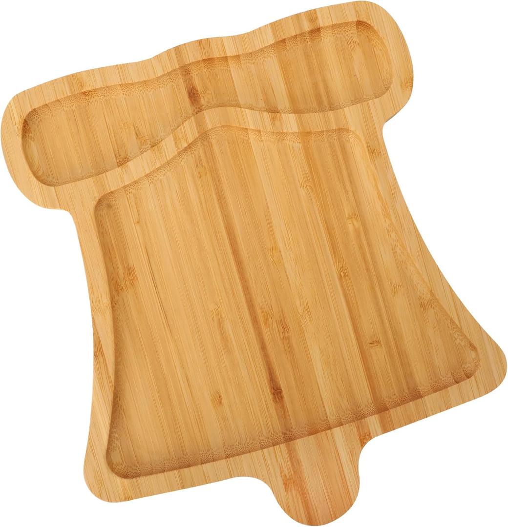 TJ POP Christmas Bell-Shaped Bamboo Serving Platter, Holiday Decorative Jingle Bell Candy Snack Tray, 10 x 9 Natural Wood Serving Tray Cute Charcuterie Board for Cheese, Cookies & Festive Displays