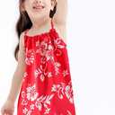 QRT Hawaiian Girls Red Dress CostumeSunglasses Flower Hair Clip,Princess Sundress Halloween Cosplay Beach Party Outfit (120)