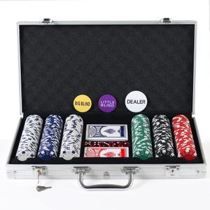 300Pcs Poker Chips Set for Texas Holdem, Blackjack, Professional Poker Kit with Aluminum Case, 2 Decks Cards, Dealer, Big Small Blind Buttons and 5 Dice, 11.5 Gram Gambling Chips for Casino Games