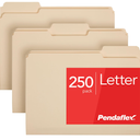 Pendaflex File Folders, 250-Pack, Letter Size, Manila, 1/3-Cut Tabs, Premium Paper Folders for File Cabinets, Home, Office & Classroom Document Organization, 3-Tab Letter File Folders