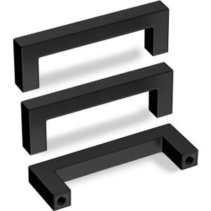 Goldenwarm 5 Pack Black Square Bar Cabinet Pull Drawer Handle Stainless Steel Modern Hardware for Kitchen and Bathroom Cabinets Cupboard,Center to Center 3-1/2in (90mm)