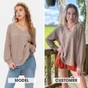 EXLURA Womens Fall Oversized V Neck Tunic Tops 2025 Casual Long Sleeve Shirts Lightweight Soft Sweater Curved Hem T Shirts (Beige, S)