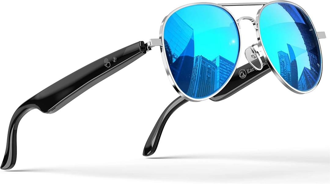 EarlySincere AI Smart Glasses, Smart Translation Glasses That Support 164 Language Translation, IP65 Waterproof Smart Sunglasses, Classic Aviator Sunglasses with Voice Assistant/AI Call/Chat GPT