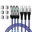 Magnetic USB C Charging Cable 3-Pack(4ft/4ft/6.6ft) PD 65W Fast Magnetic Phone Charging Cable for iPhone 15/14/13/Samsung/Pixel/MacBook/iPad Air, 480Mbps Data Transfer (Blue)