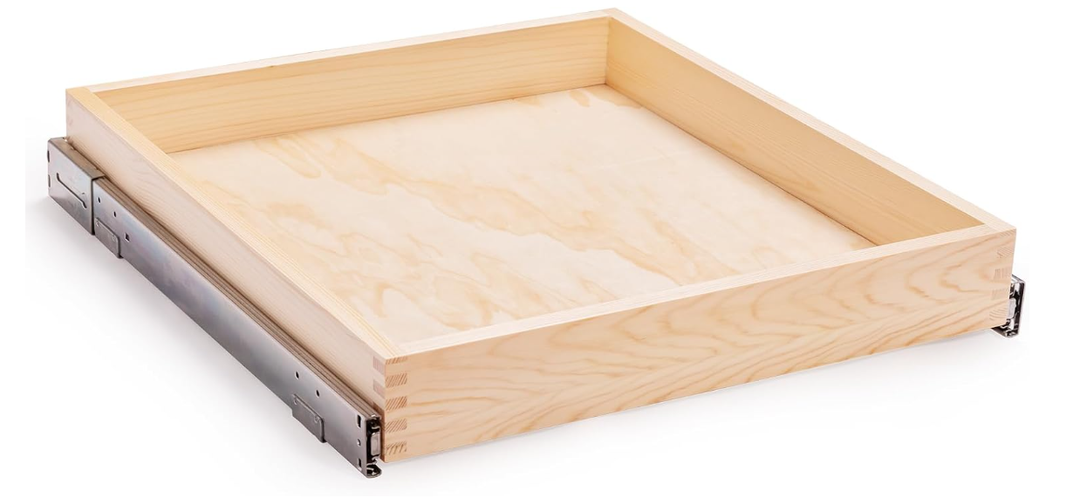 Mulush 29”W x 21”D x 3”H Soft Close Slide Out Wood Drawer Organizer for Kitchen, (Cabinet Opening>29.5 inches for Bottom Assembly, Width= 29 inches for Side Assembly)