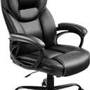 Yaheetech High Back Executive Office Chair Faux Leather Ergonomic Managerial Chair for Meeting,Large Seat,Sturdy Metal Base,Black
