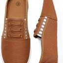 kufeiti Women's Canvas Slip On Shoes Sneakers for Women Fashion Comfortable White Black Elastic Sneakers for Women (9, Tan)