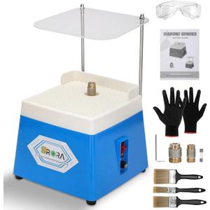 Stained Glass Grinder,4200r/min Mini DIY Grinding Tool, 110V 65W Portable Glass Grinder Kit with 5/8" + 1" Replaceable Diamond Grinder Bit for Glass Processing Arts Etc. (Blue)