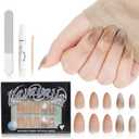 VAVAVAILS Almond Press on Nails, Reusable, Long Lasting Fake Nails Semi-Transparent Medium Length, Glitter Manicure Set for Women, 12 Sizes - 24 Pcs with Glue & Jelly Gel, Cat Eye Nude Brown