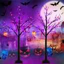 2-Pack 4FT Lighted Black Halloween Tree with 96 LED Orange & Purple Lights, Higher Size, Timer Function Halloween Trees Lights Spooky Tree for Indoor & Outdoor Halloween Decorations Home Party Decor
