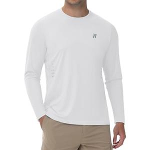 Runhit Men's UPF 50+ Sun Protection Shirts Long Sleeve UV Swim Shirt Fishing Hiking Running Rash Guard Quick Dry Lightweight (White,Small)
