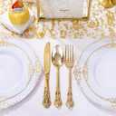 150 Pieces Gold Plastic Silverware - Heavy Duty Gold Disposable Utensils - Fancy Plastic Cutlery Set Includes 50 Forks, 50 Spoons, 50 Knives for Holidays Parties Weddings