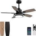 Ceiling Fans with Lights and Remote Control, 42 Inch Flush Mount Ceiling Fan with Quiet Reversible DC Motor, Dimmable LED Lighting, 6 Speeds, Timer, Black Ceiling Fan for Bedroom Living Room