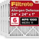 Filtrete 24x24x1 AC Furnace Air Filter, MERV 11, MPR 1000, Micro Allergen Defense, 3-Month Pleated 1-Inch Electrostatic Air Cleaning Filter, 6 Pack (Actual Size 23.81 x 23.81 x 0.81 in)
