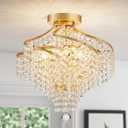 WUZUPS Crystal Chandelier Semi Flushmount Ceiling Light Modern Lighting Fixture for Bedroom Hallway Bar Kitchen Bathroom, H 14.7" x W 14.7", Gold, G9 Base, Ceiling Light, 14.7" High 14.7" Wide