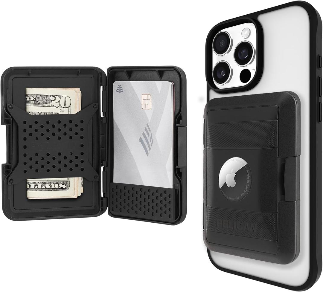 Pelican Protector AirTag MagSafe Wallet/Card Holder [RFID Blocking] Holds up to 5 Cards and Cash - Smart Wallet with AirTag Holder for Men and Women - Detachable Magnetic Card Holder for iPhone, Black