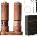 Rechargeable Electric Salt and Pepper Grinder Set  Automatic Salt and Pepper Shakers with Wood Base, Adjustable Coarseness, LED Light, One-Hand Operation Salt and Pepper Shakers Set (2 Pack)
