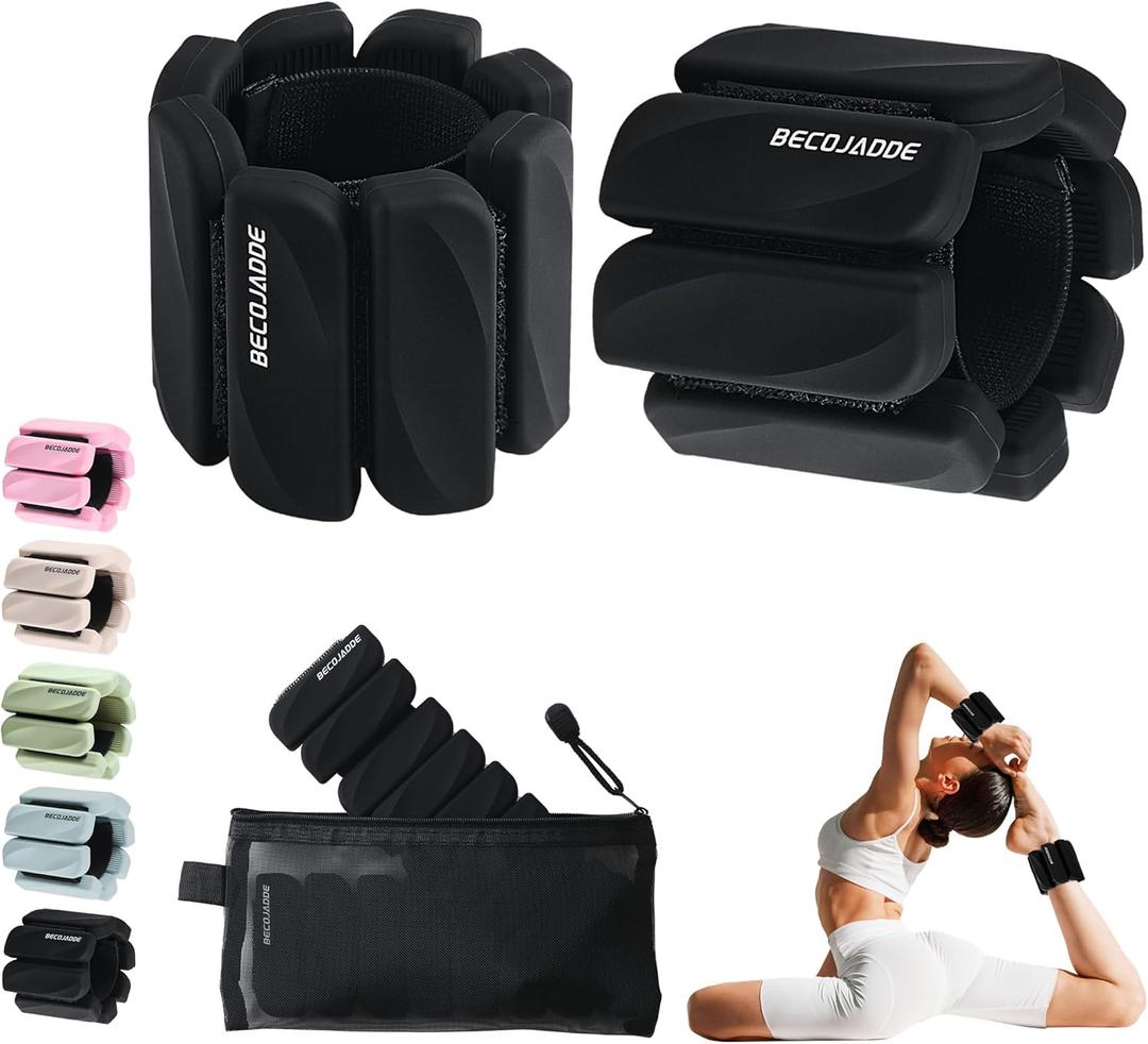 BECOJADDE Ankle Weights for Women Men Adjustable 1LB Wrist Weights Bracelet Set of 2 for Home Gym Weighted Bangles Wristbands Leg Arm Weights for Walking Swimming Running Pilates Yoga Gym, Black