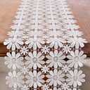 Vetableclothlve White Lace Table Runner, Summer Daisy Wildflower Table Runners 60Inches Doilies for Furniture,Brunch Buffet Decorations,Wedding Party Table Dector