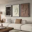 Large 3D Textured Framed Abstract Wall Art for Living Room, 3 Piece Modern Paintings Artwork for Walls, Black White Brown Geometric Sandstone Texture Pictures for Hallway Office Wall Decor 24x36 In