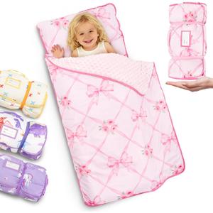 Toddler Nap Mat with Pillow, Thickened Extra Large Sleeping Bag | 55''x35'' Sleeping Mat with Blanket, Washable, Roll up, Perfect for Daycare, Preschool, Kindergarten, Boys and Girls (S)
