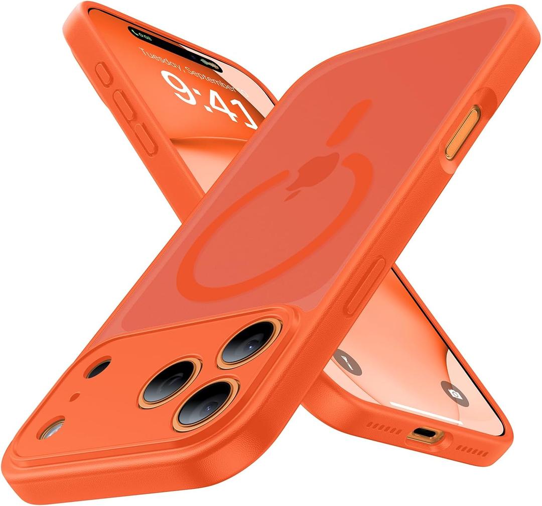 2 x Magnetic Shockproof for iPhone 17 Pro Case,[Camera Protection][Compatible with Magsafe][Non-Slip][Mil-Grade Protection]Slim Anti-Yellowing Translucent Matte Phone Case for iPhone 17 Pro,Orange