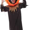 EraSpooky Adult Inflatable Pumpkin Costume Blow Up Halloween Scary Evil Pumpkin Head Wizard Suit Robe Set, One Size
