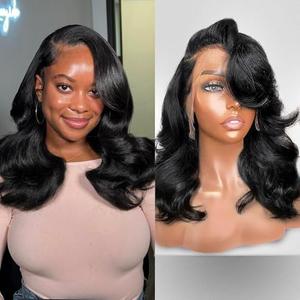 UVVUVV 16 Inch Bob Wig Human Hair 13x4 Frontal Lace Wig Body Wave HD Lace Front Wigs Human Hair Pre Plucked Glueless Bob Wigs for Women