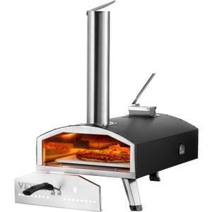 VEVOR OUTDOOR Pizza Oven, 12 Inch Wood Fired Pizza Ovens, Pellet Pizza Stove with Thermometer, Portable Pizza Maker for Outside Backyard Patio Camping, Pizza Stone, Carry Bag, Shovel, Black