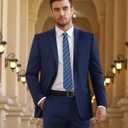 Cooper & Nelson Men's Suit 2 Piece Set, One Button Slim Fit Tuxedo with Jacket Pants Tie for Wedding, Business, Prom (Blue, S)