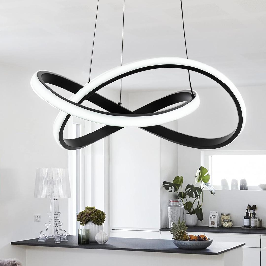 MAYNA Modern LED Pendant Light Fixture, Contemporary LED Chandelier with Irregular Ring Lights, Adjustable Modern Chandeliers for Dining Room Kitchen Entryway Living Room Bedroom, 6000K Daylight (Black)