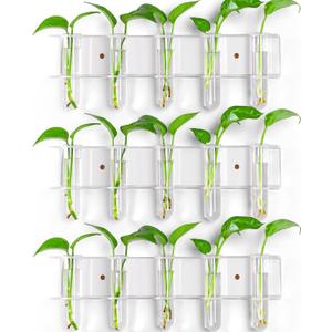 Wall Plant Propagation Stations, Split-Type Acrylic Propagated Plant Holders with 15 Pcs Glass Propagation Tube Vases, Clear Propagation Vases for Hydroponic Plants, Cutting Flower (3 Pack)
