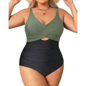 Daci Plus Size One Piece Swimsuits - Tummy Control Bathing Suit for Women Cutout Swimwear, Size: 12W
