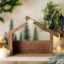 Wesiti Christmas Wooden Nativity Manger Wood Nativity Scene with Roof Star 14.5 x 10.5'' for Inside 7 Inch Scale Holy Family Wooden Stable Creche Home Desk Decor (Without Figurines)