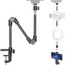 KDD Webcam Stand Camera Mount with Phone Holder, 22 Inch Foldable Flexible Gooseneck Cell Phone Clamp & Table Projector Mount, for Logitech C922 C930e C920S C920 C960 Brio 4K, Gopro Hero 8 7 6 5