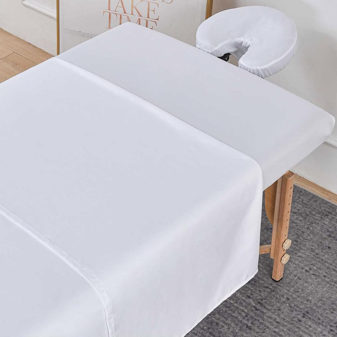 MRJ Soft 3 Piece Set Microfiber Massage Sheet Set,for Massage Tables,Includes Massage Flat Sheet,Massage Fitted Sheet and Face Rest Cover,White
