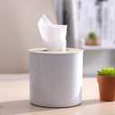 Cabilock Round Wooden Tissue Box Holder 5.1 Inch Compact Tissue Dispenser for Bathroom Kitchen Living Room Napkin Storage