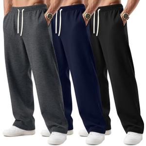 3 Pack Big and Tall Men's Sweatpants Open Bottom Athletic Pants Drawstring Elastic Waist with Pockets (5X-Large, Dark Gray, Navy Blue, Black)