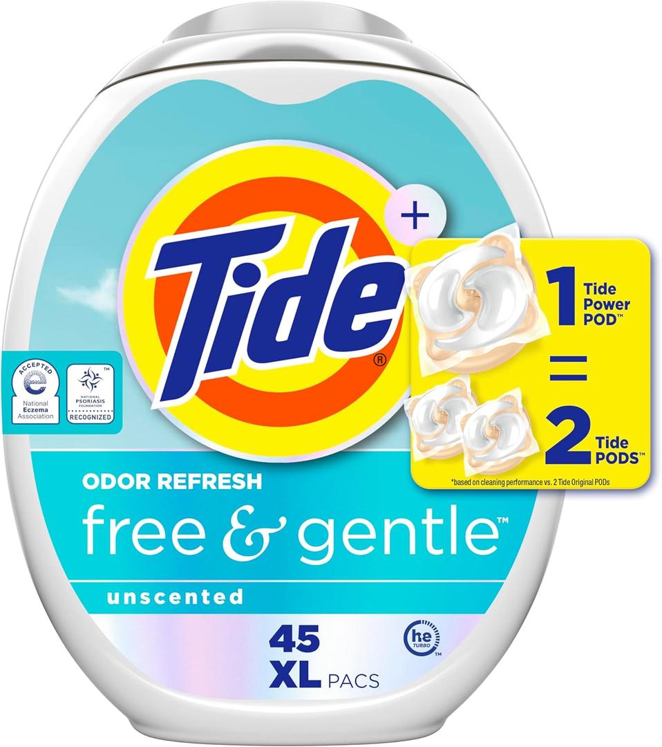 Tide PODS Free and Gentle Odor Refresh Laundry Detergent Packs, 45 Count, Hypoallergenic Laundry Detergent Pods