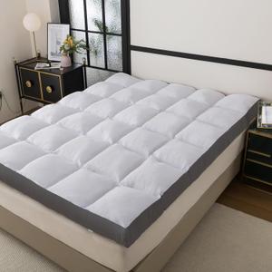 WhatsBedding Memory Foam Mattress Topper Twin Size Memory Foam Filled Warming Cooling Fluffy & Soft Pillow Top, Anti-Slip Bottom, 4 Elastic Straps, 75x39 Inch, Twin