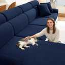 YEMYHOM Couch Cushion Covers for Sofa, Stretch Sectional Couch Seat Cushion Covers Washable Furniture Protector Sofa Slipcovers for Pets (3 Seater + 1 Chaise, Navy)
