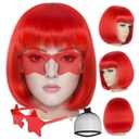ANOGOL Hair Cap + (Sunglasses) Red Bob Wig with Bangs Womens Red Party Wigs with Star Shape Sunglasses Short Neon Wig Daily Party Outfit Fun Wigs Women Halloween Costume Night Club Bachelorette Hair