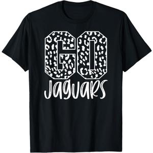 Jaguars Team Mascot School Spirit Game Night Leopard Print T-Shirt (Black, L)