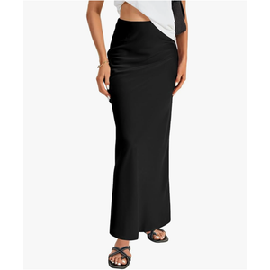 Women's Elegant Satin Silky High Waist Zipper Flowy A Line Maxi Long Skirt, Size M
