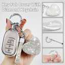 Key Fob Cover with Diamond Bling Keychain for Women, Car Key Holder Compatible with Honda 2022 2023 2024 2025, TPU Key Case and Elegant Heart Key Chain (Silver, 1PCS)