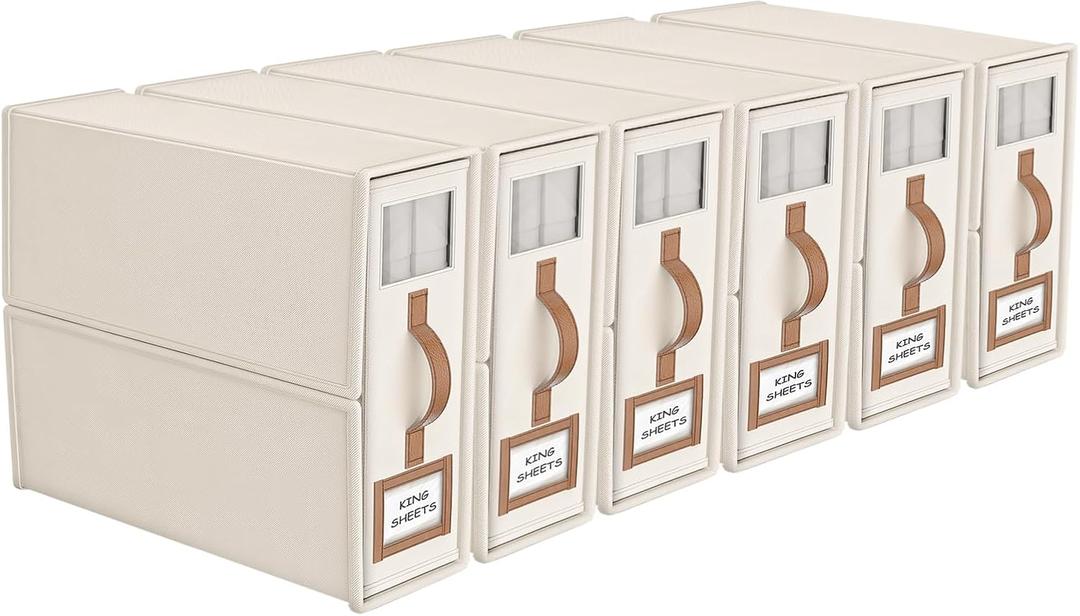 6 Pack Bed Sheets Organizers And Storage (King Size),Foldable Sheet Organizer With Handle For Linen Closet,Bedding Organizer Storage For Sheets, Duvet Cover (Beige, XCDSN-002